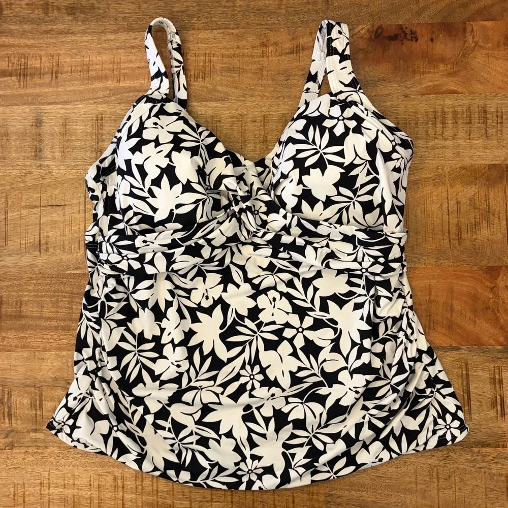 Lands End Tankini Top 16W G Tropical Floral Twist Front Underwire Support Modest